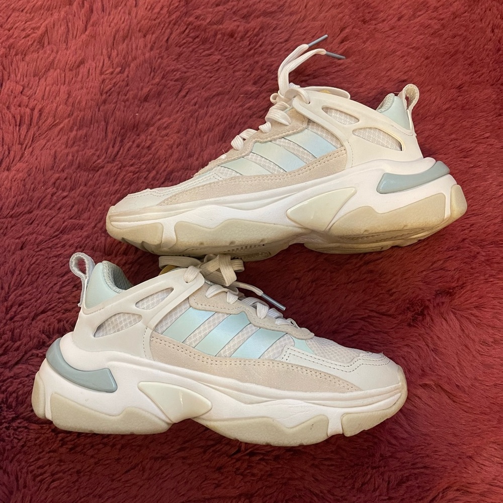 Adidas White and Light Blue Chunky Sneakers